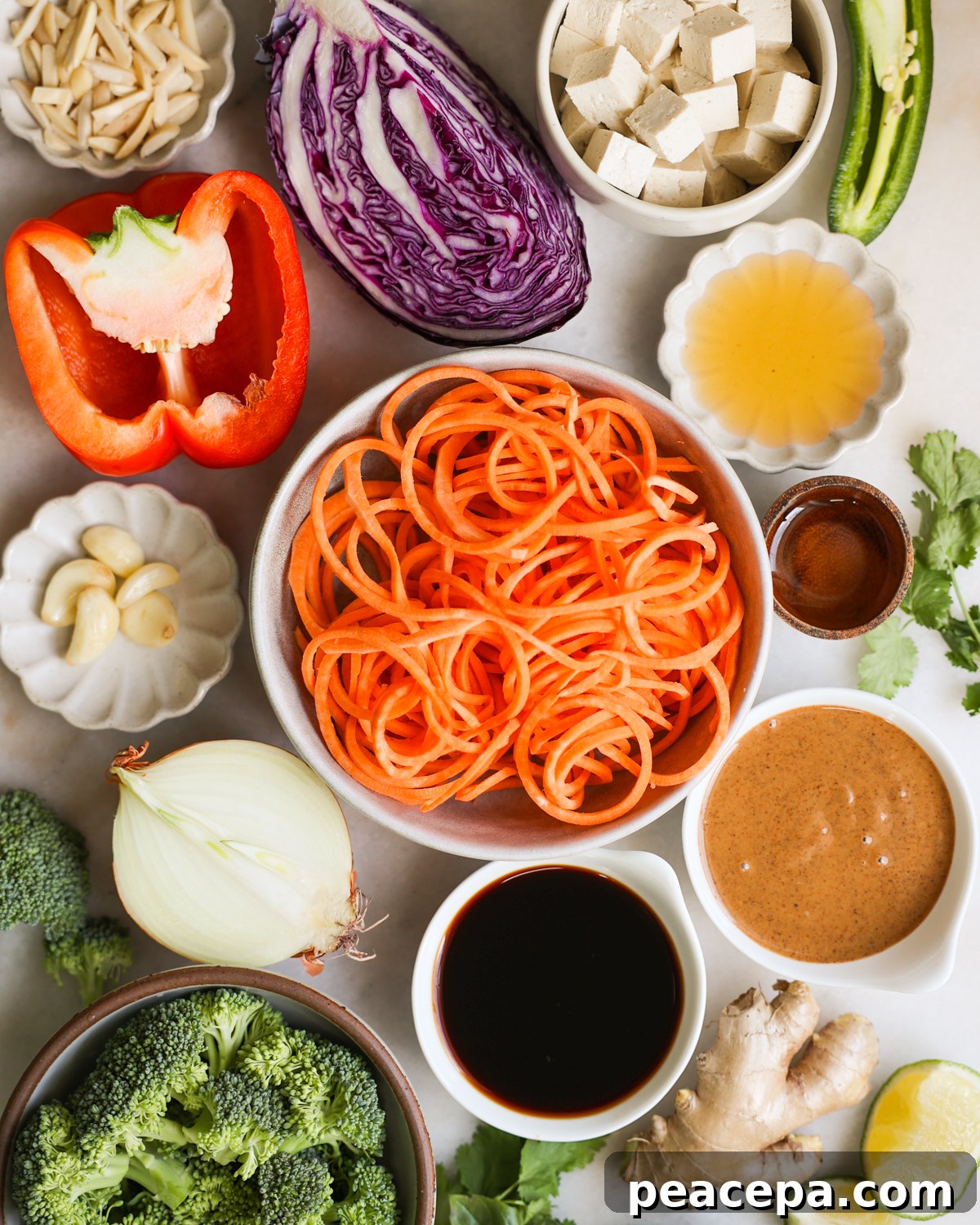 sweet potato noodles ingredients on counter