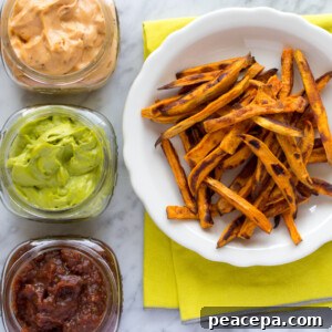 Baked Sweet Potato Fries and three dips | www.sweetpotatosoul.com