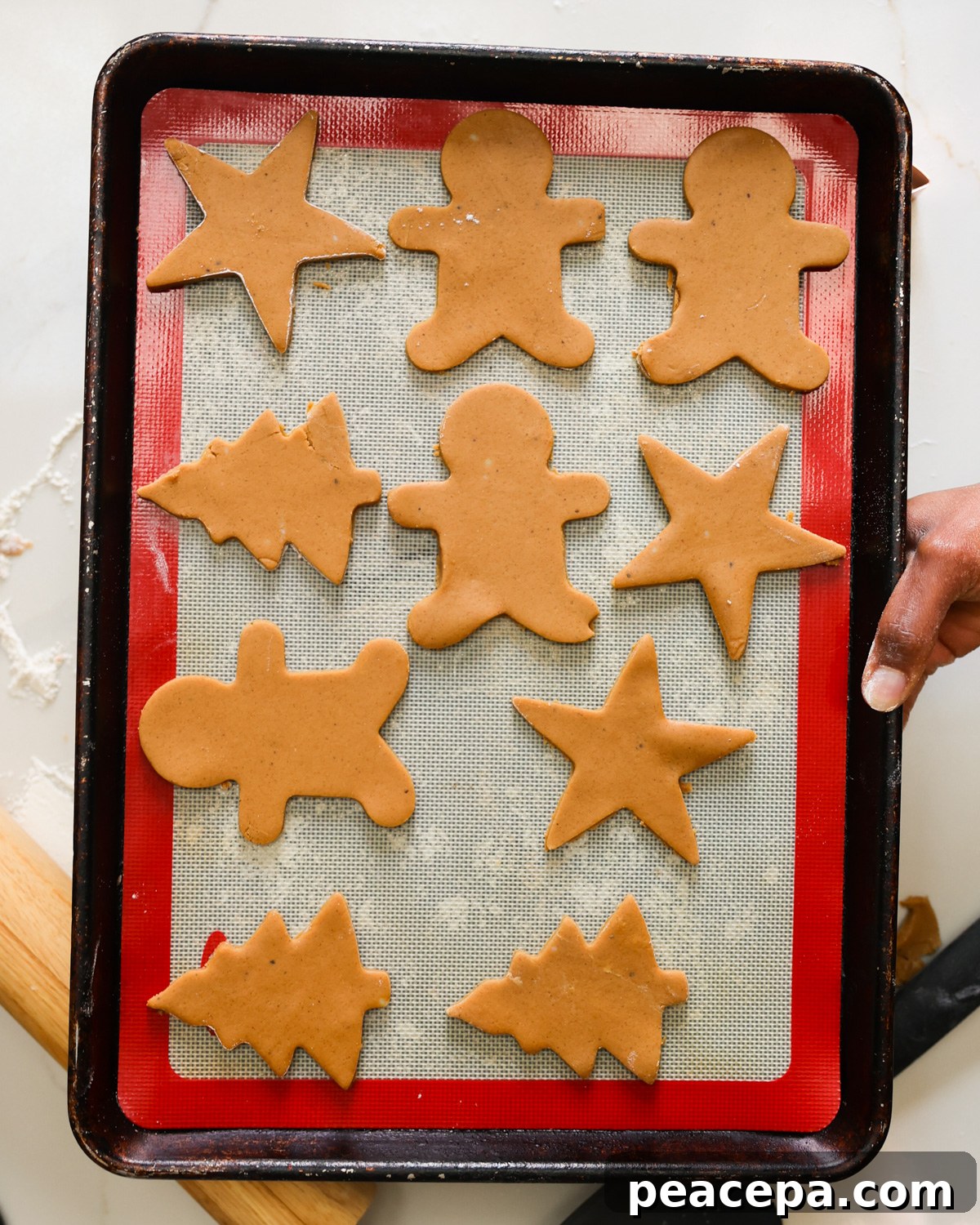 gingerbread cookies unbaked on baking sheet