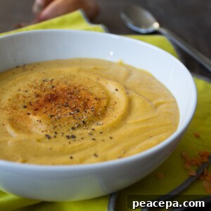 Vegan winter soup Sweet Potato Red Lentil Bisque