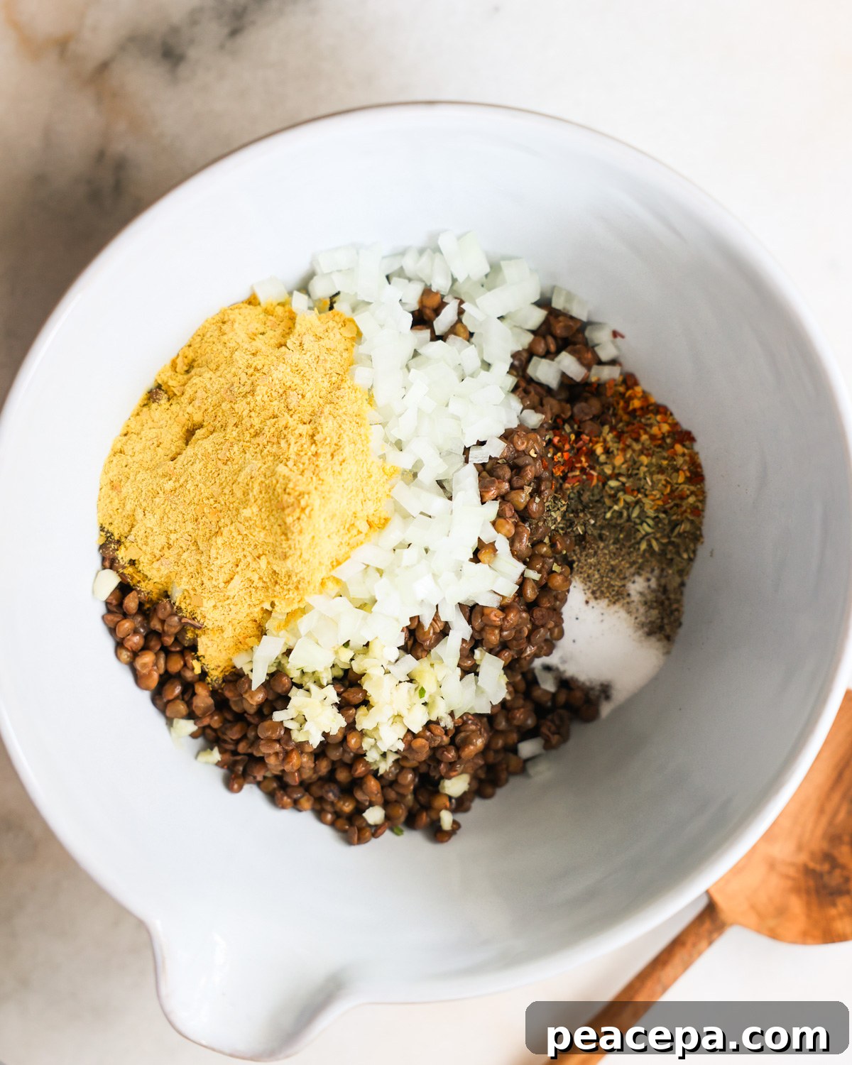 Vegan meatball ingredients in bowl.