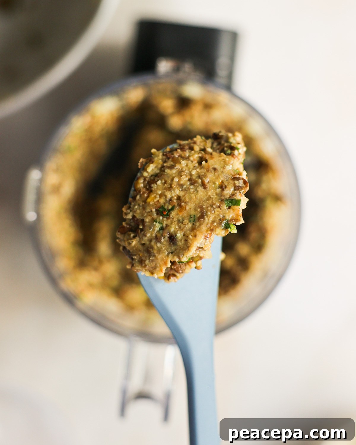 Blended batter on a spatula.