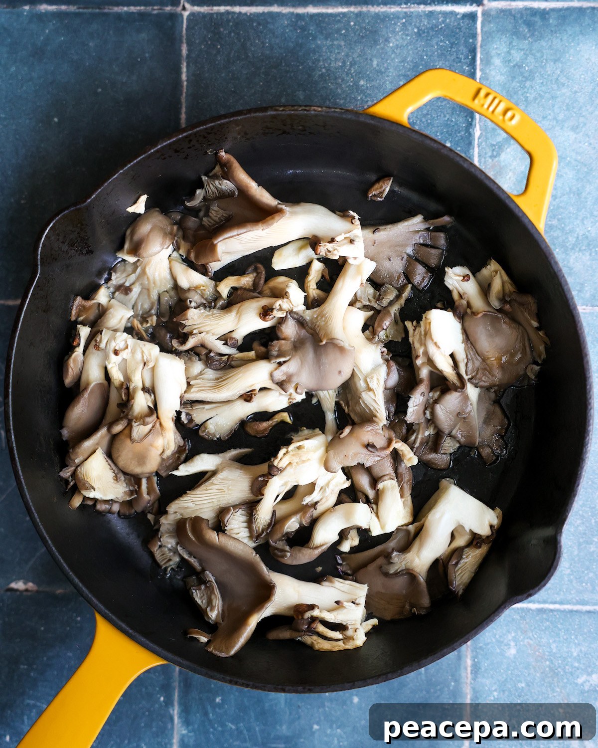 oyster mushrooms in a skillet