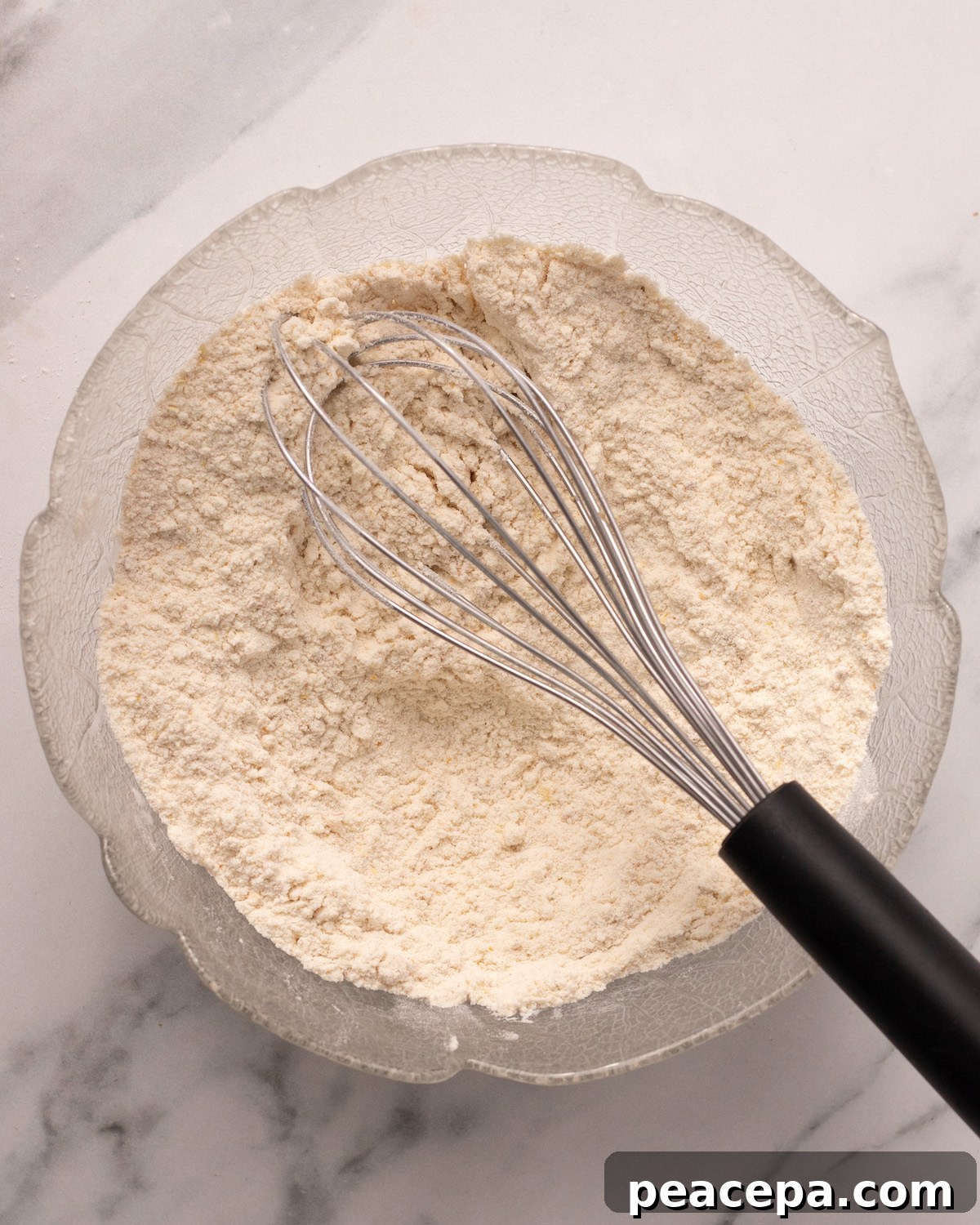 overhead of mixed dry ingredients for vegan fried chicken 