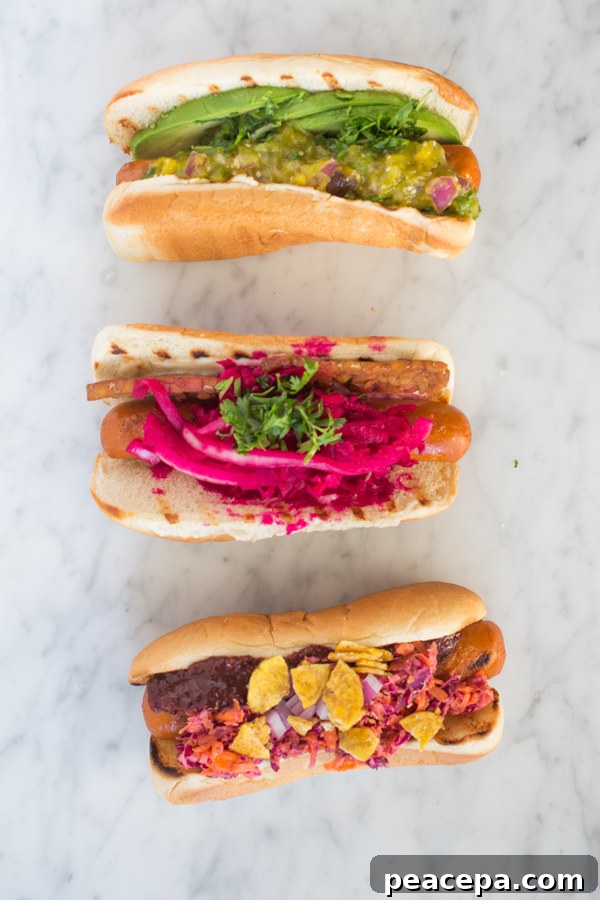 Assorted vegan hot dog toppings