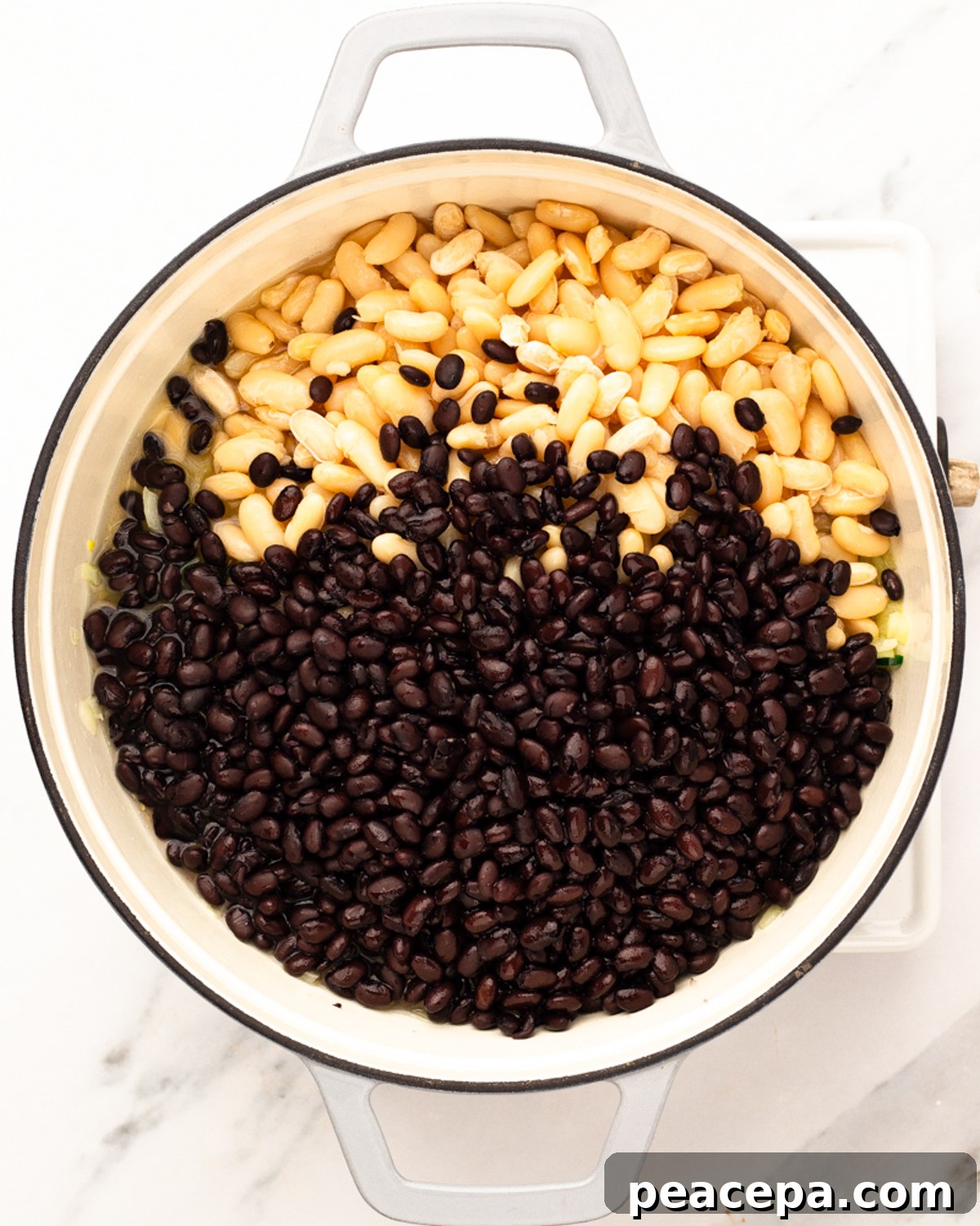overhead beans added to pot