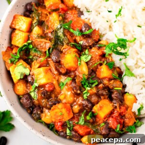 sweet potato chili served with rice