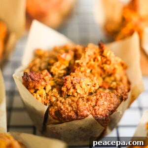 A close-up shot of the oat bran sweet potato muffins.