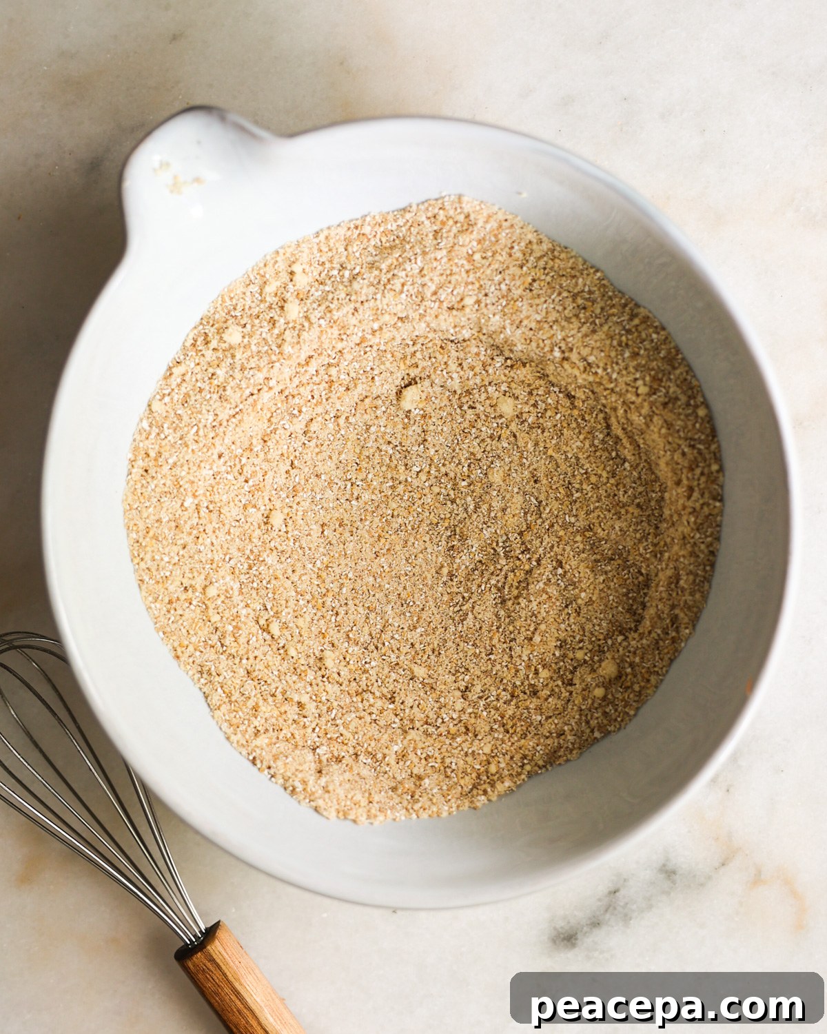 The dry ingredients in a mixing bowl.