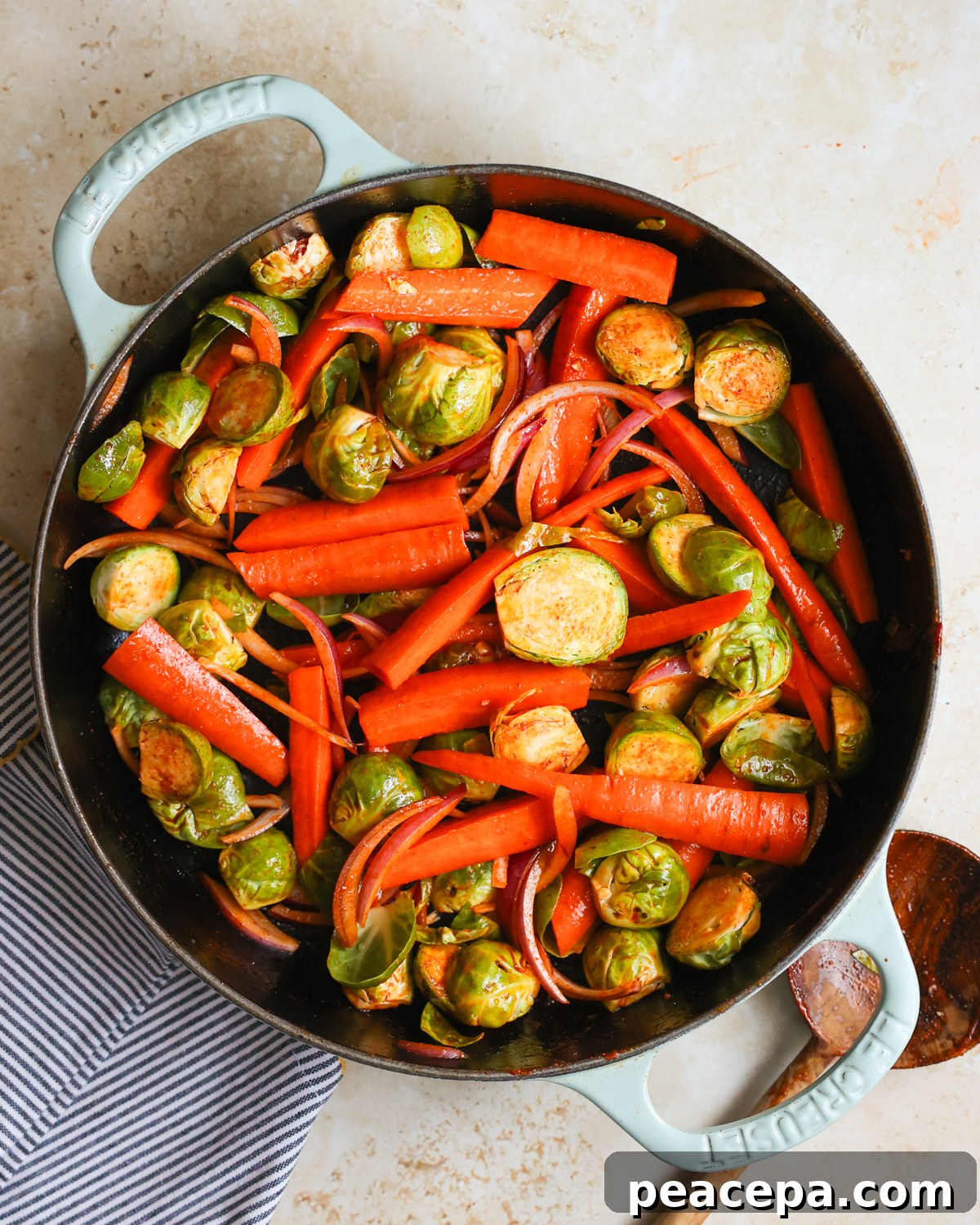 overhead raw veggies in skillet