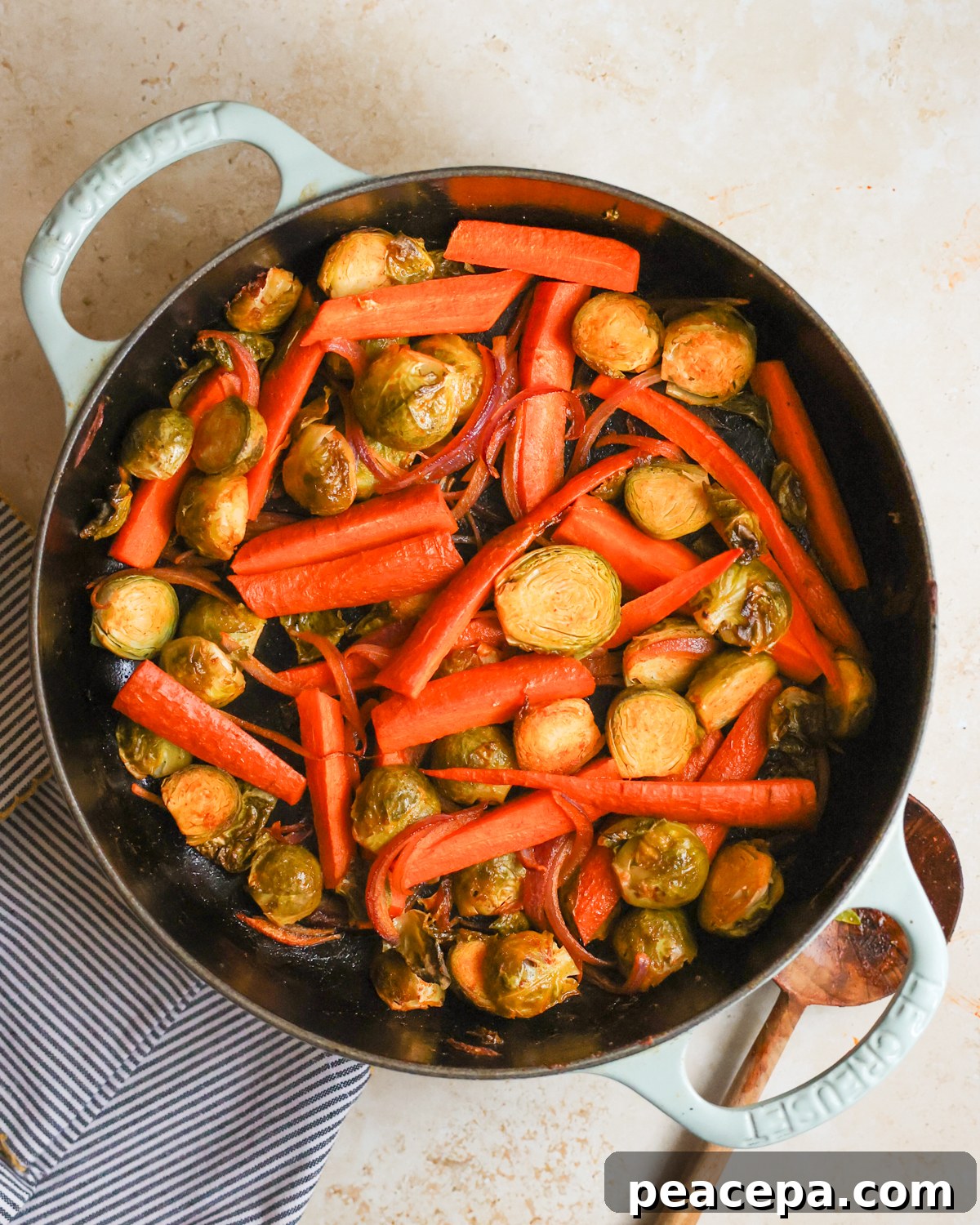 overhead of roasted veggies