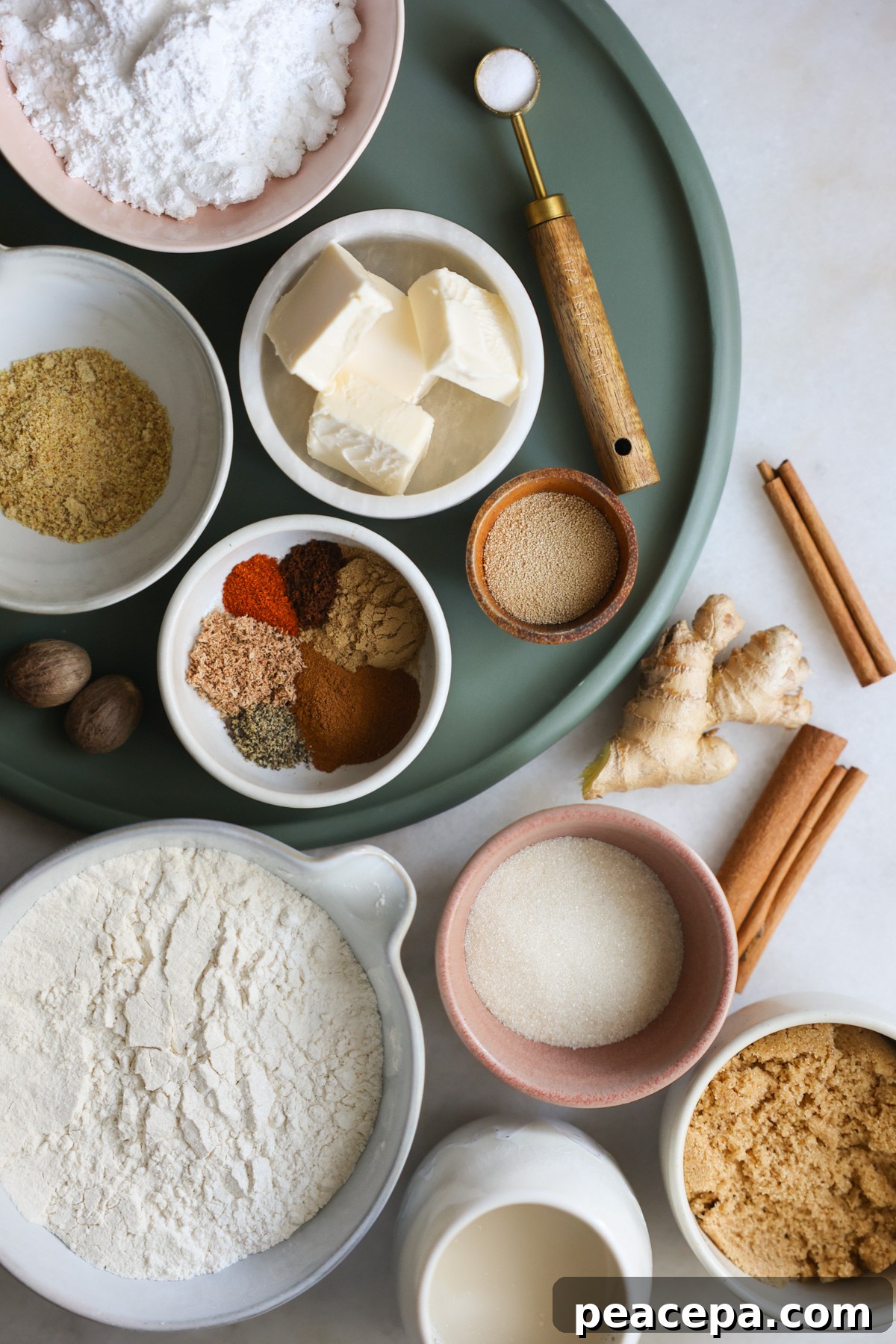 overhead cinnamon roll ingredients
