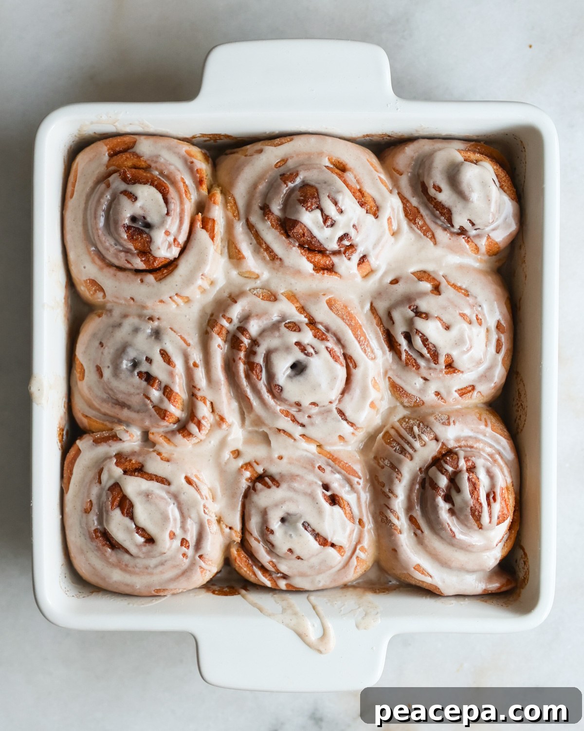 overhead cinnamon rolls in pan