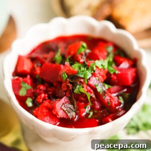 beet soup in bowl
