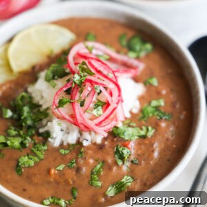 closeup of black bean soup