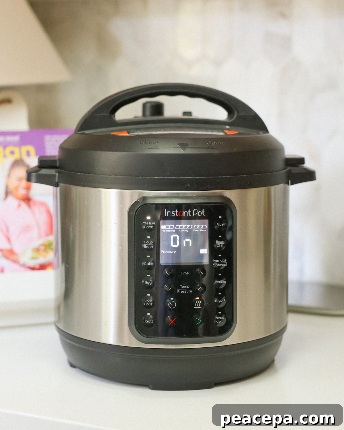 Instant pot on kitchen counter.