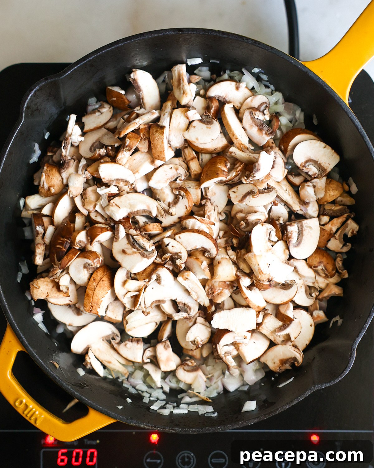 overhead mushrooms in skillet
