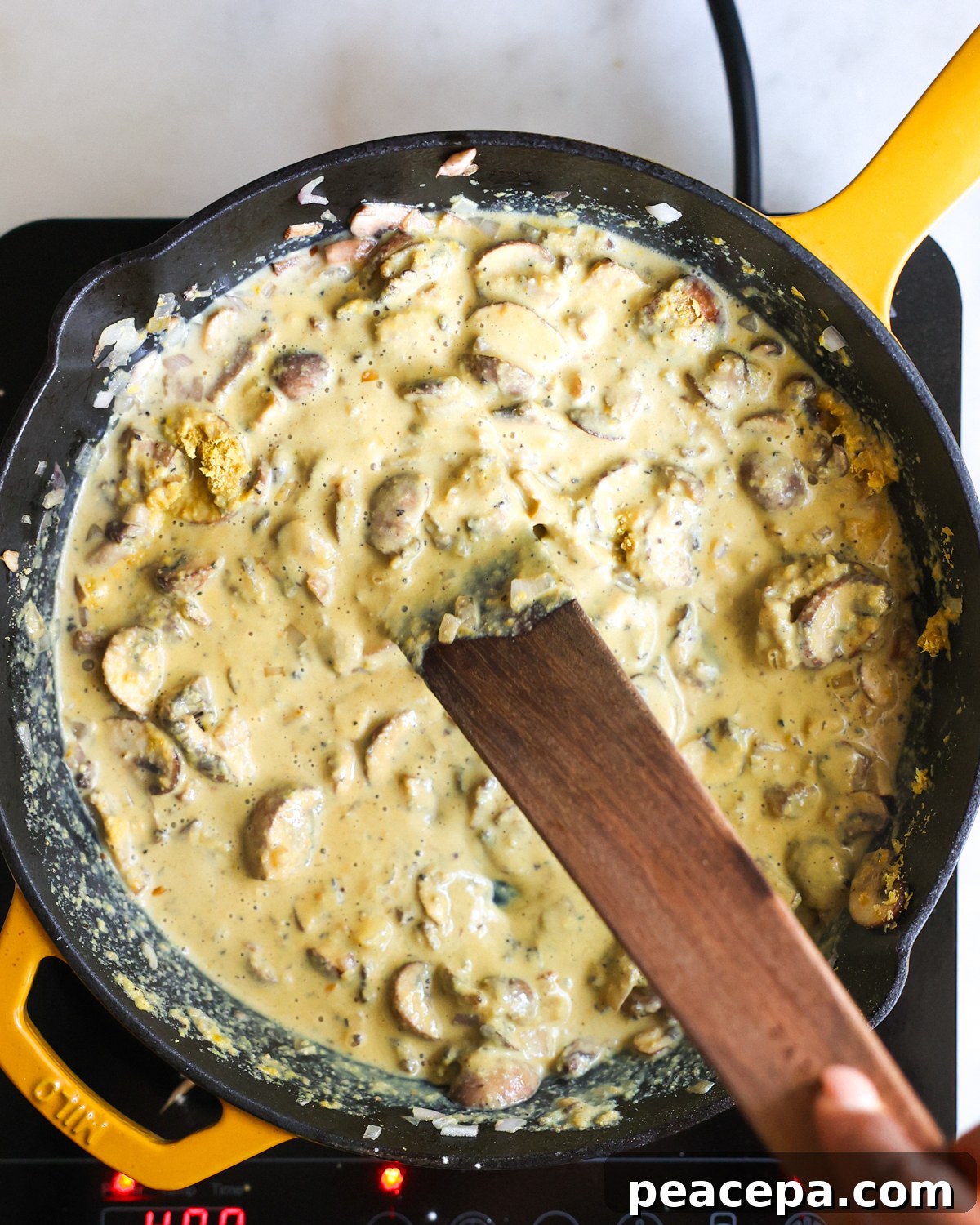 overhead stirring sauce