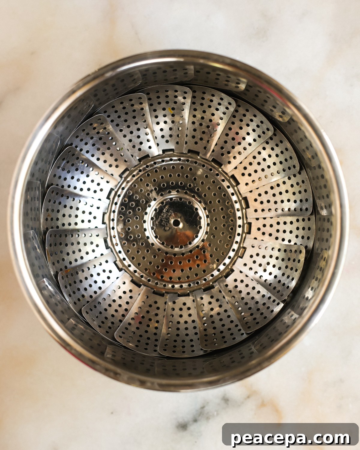 overhead of steam basket inside of the instant pot