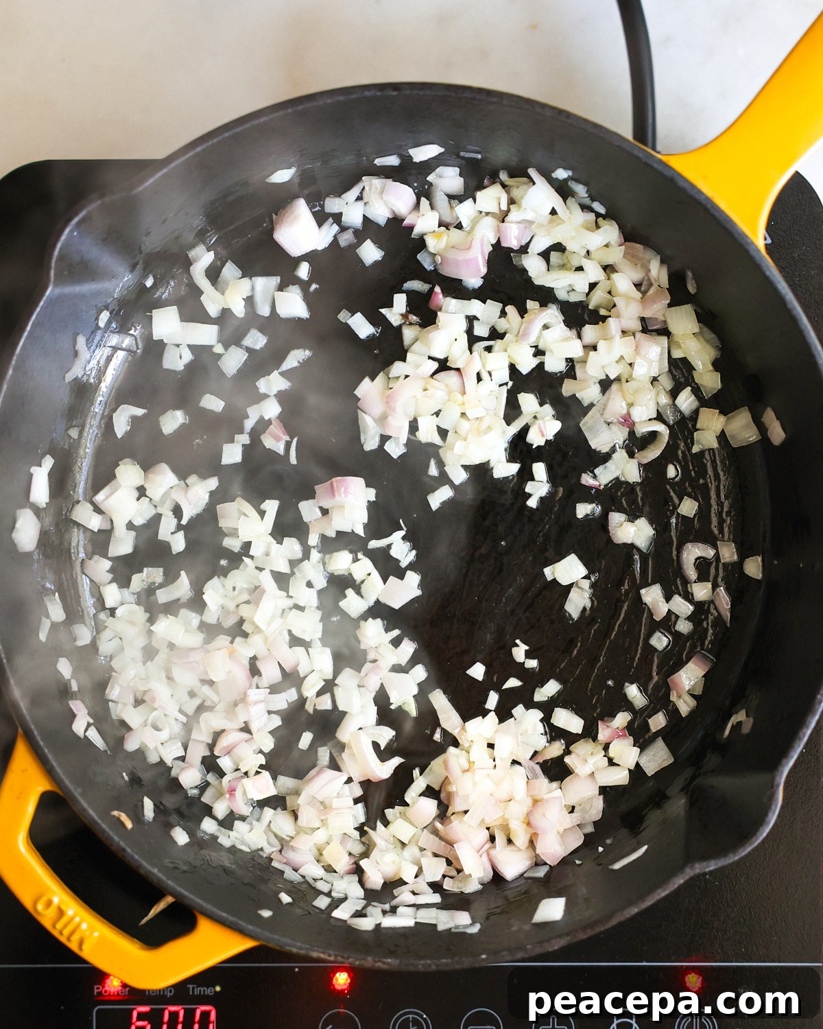 overhead cooking shallots