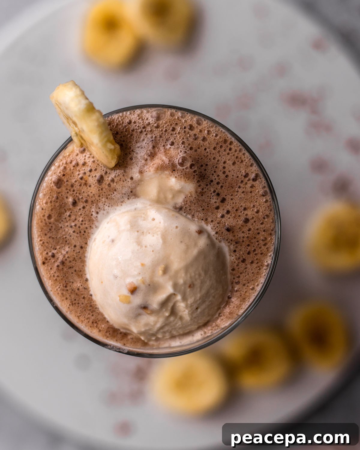 overhead of vegan milkshake in a glass