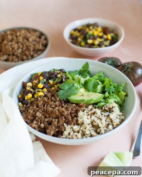 Cauliflower Walnut taco meat bowl | @sweetpotatosoul