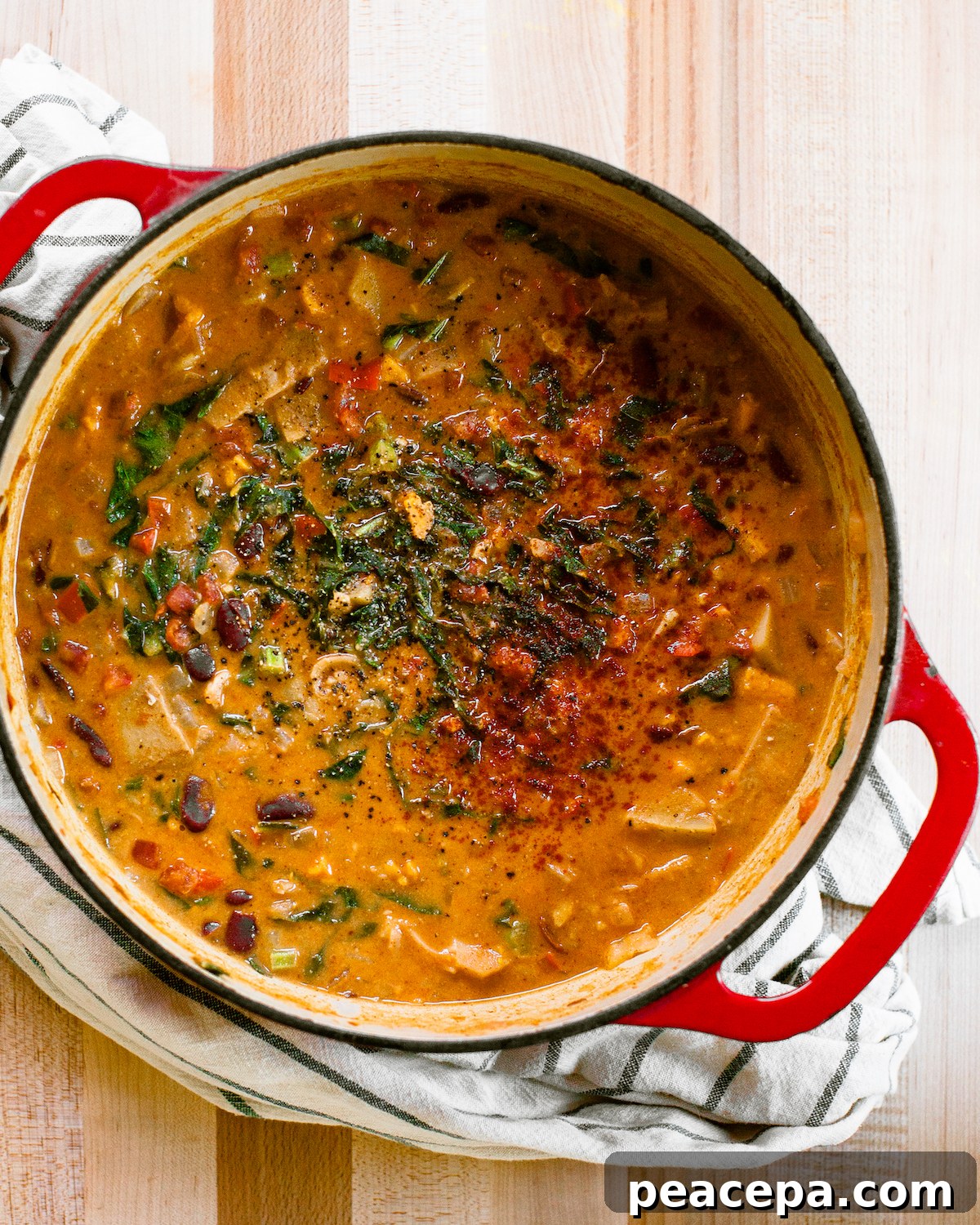 A pot of cooked vegan West African stew.