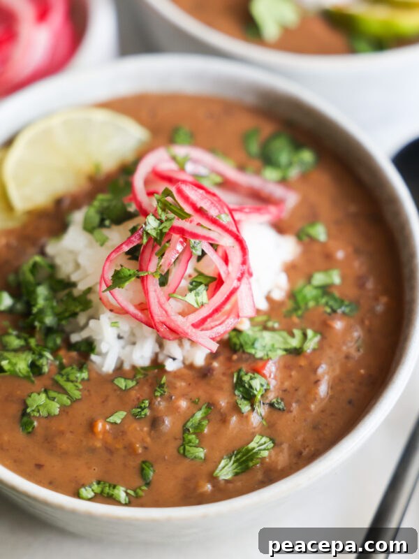 closeup of black bean soup