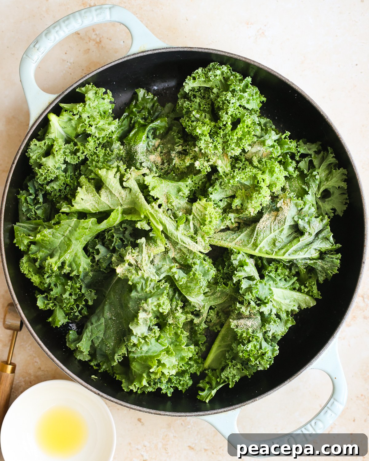 overhead kale in pan