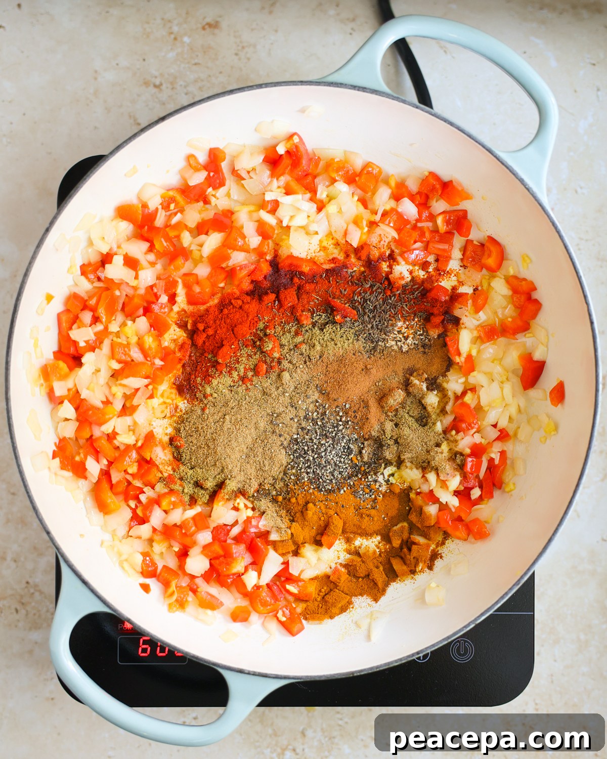 spices added to pan