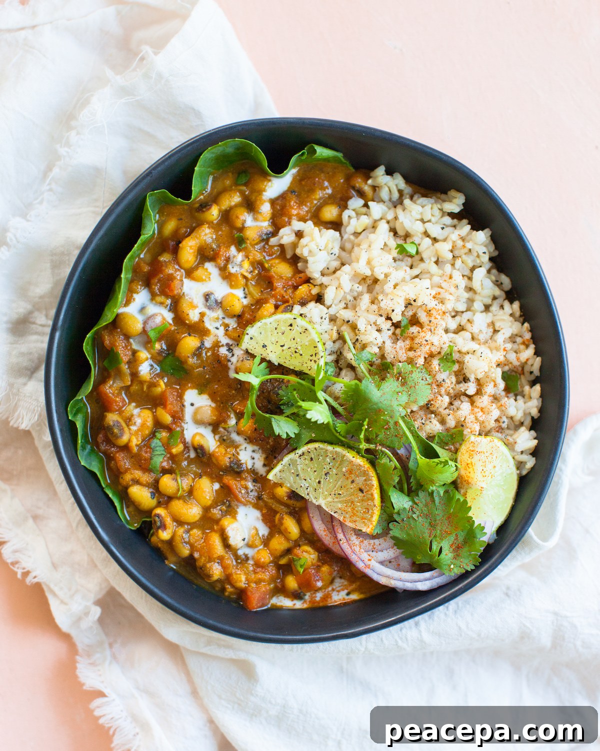overhead of sweet potato curry in bowl