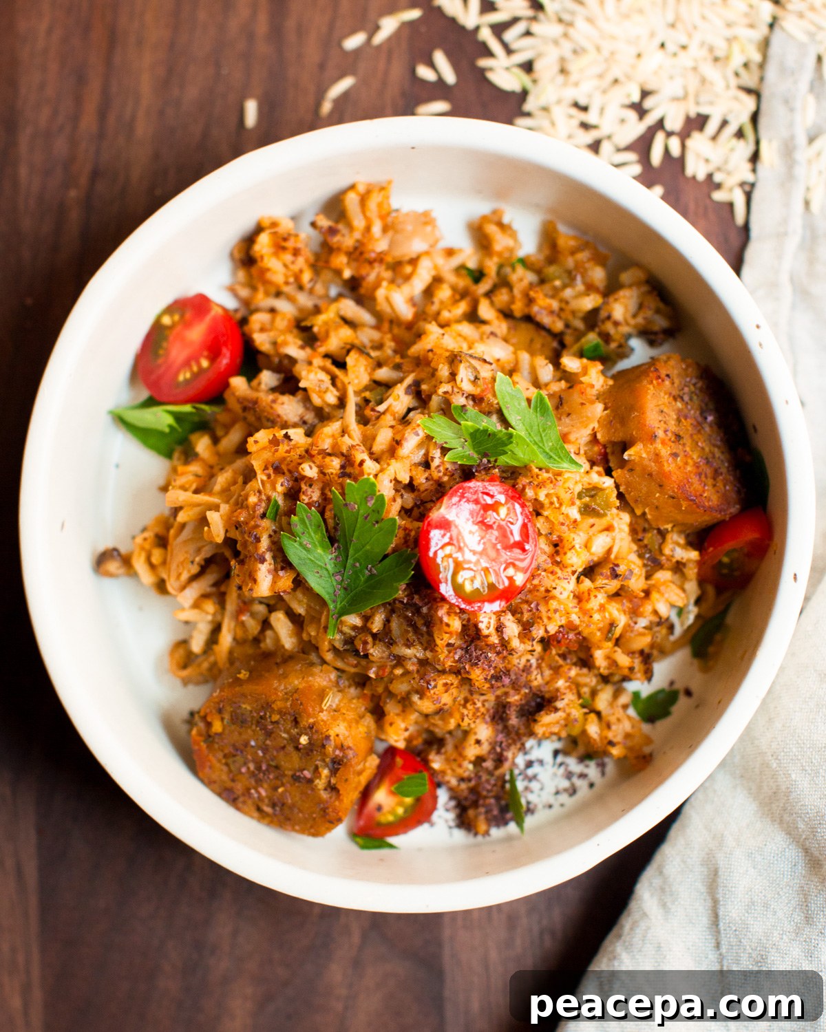 bowl of vegan jambalaya