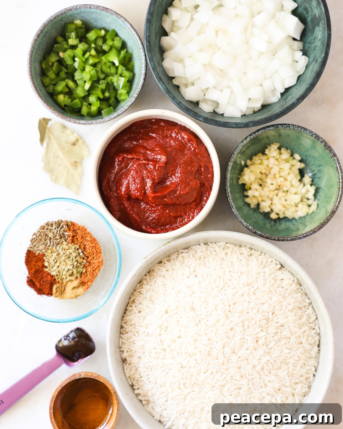 instant pot mexican rice ingredients on white background