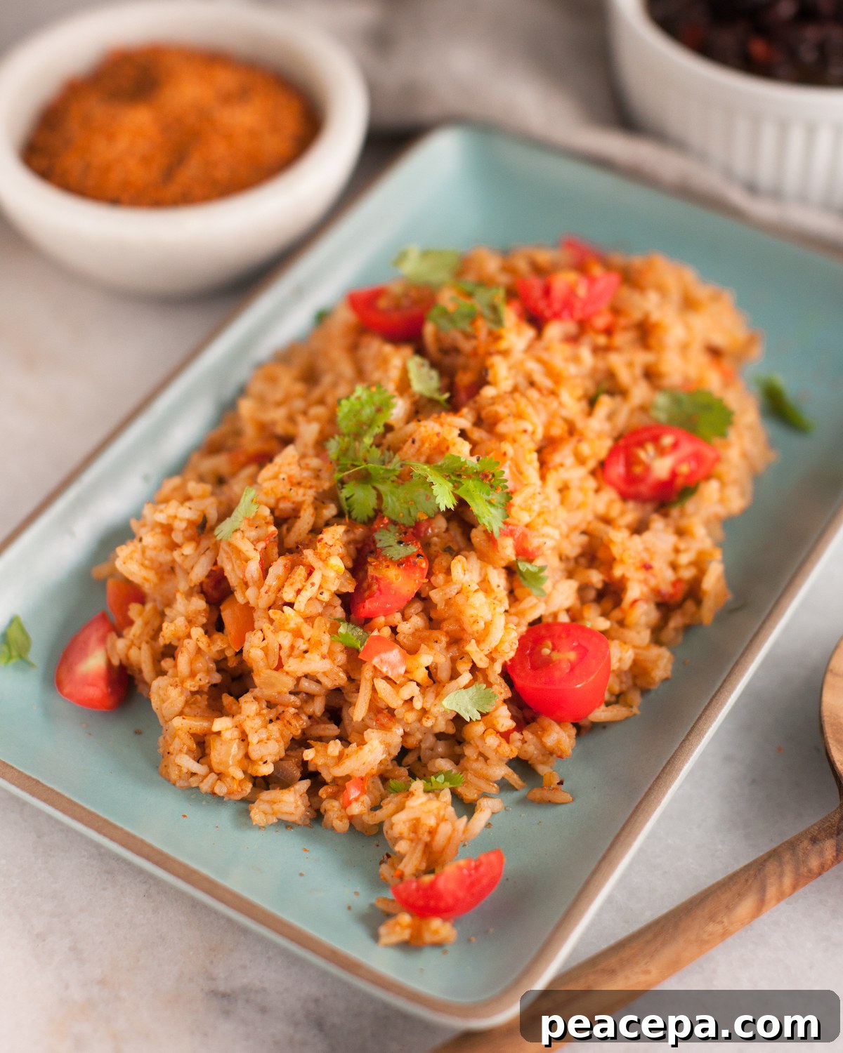 instant pot rice on a turquoise plate