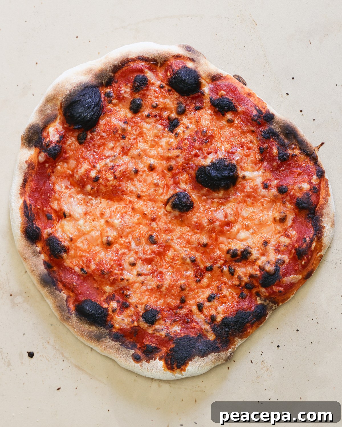 overhead baked pizza