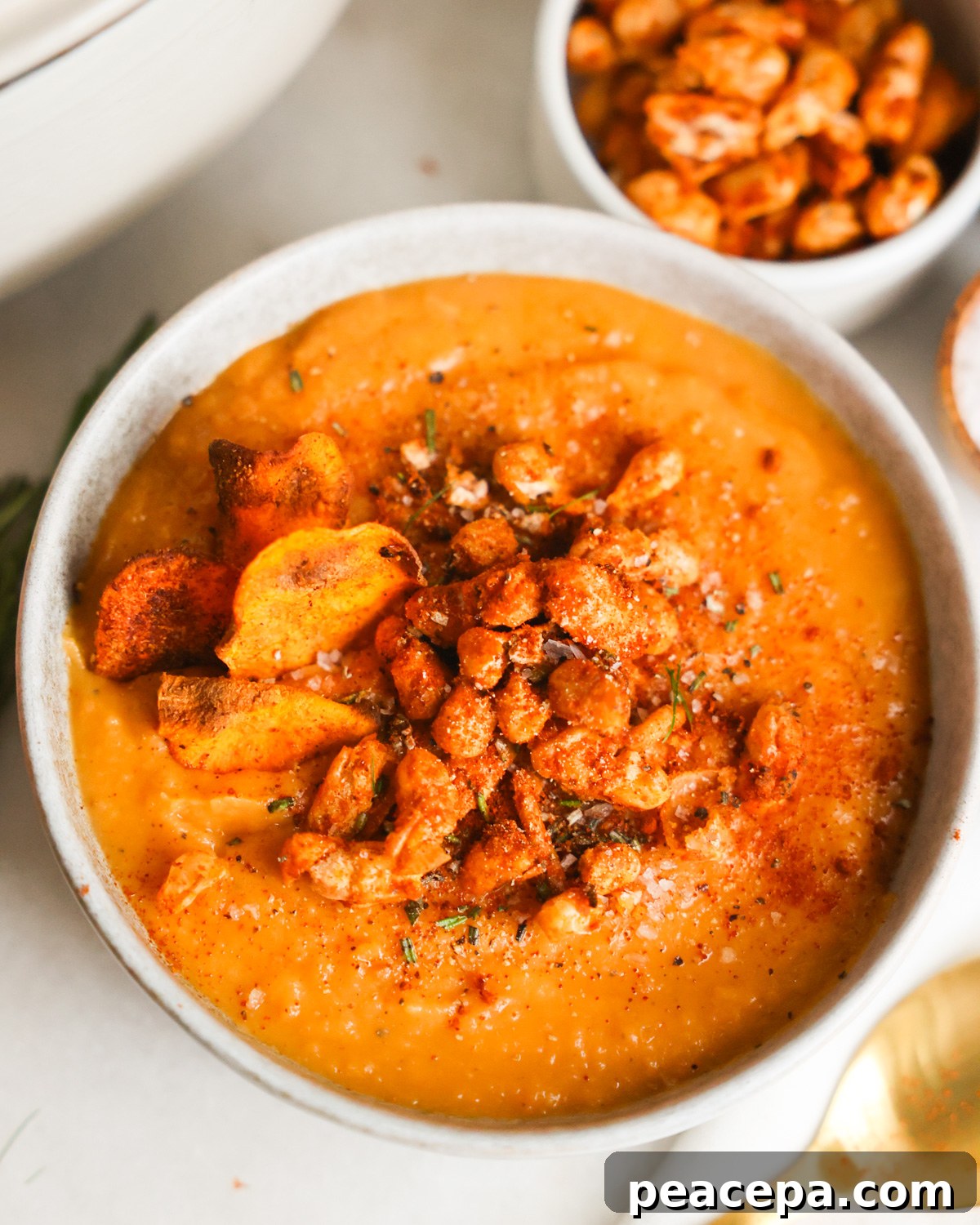 Sweet potato bisque in a bowl.