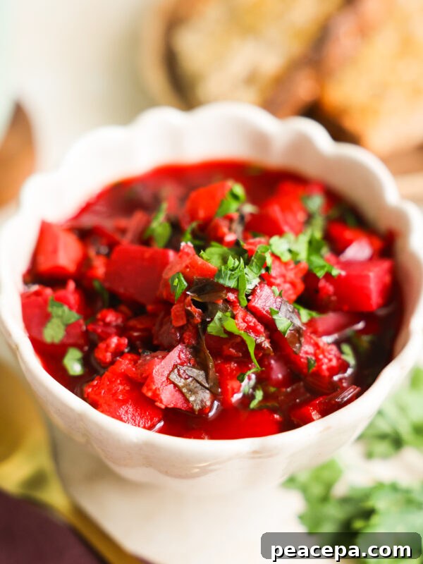 beet soup in bowl