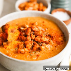 Sweet potato soup in a bowl.