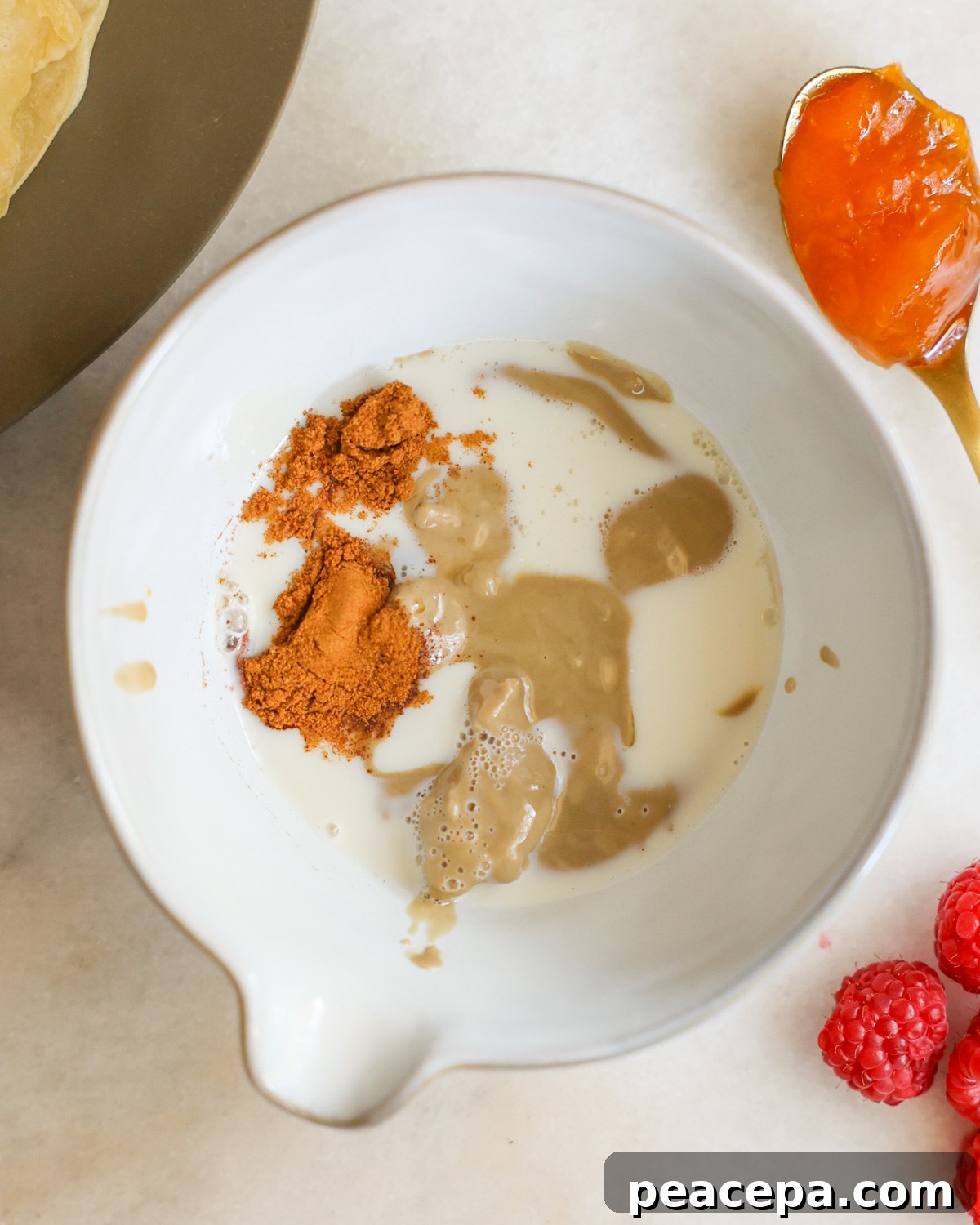 overhead of tahini maple cream ingredients