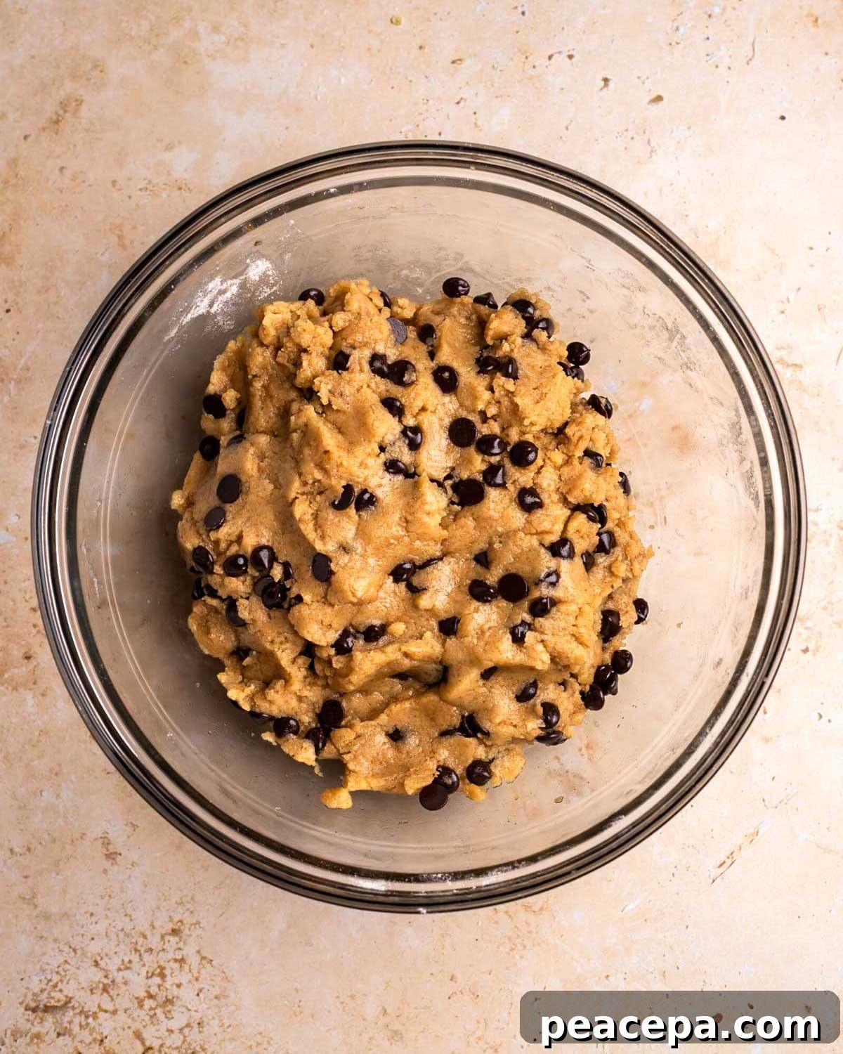 vegan chocolate chip cookie dough in a bowl