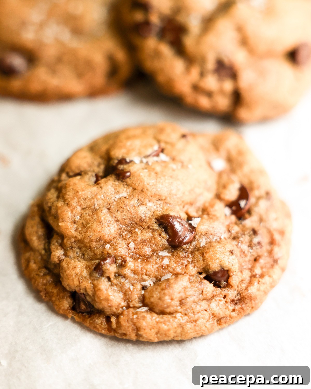 vegan chocolate chip cookies on parchment paper