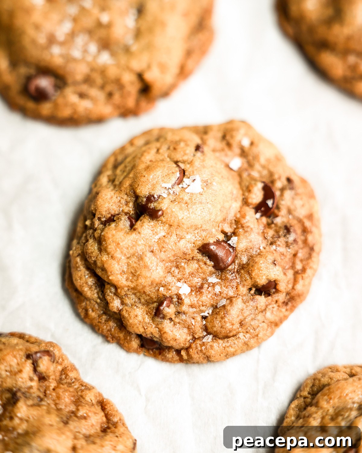 vegan chocolate chip cookies on parchment paper