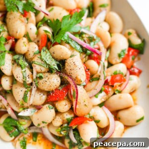 close up of marinated white bean salad