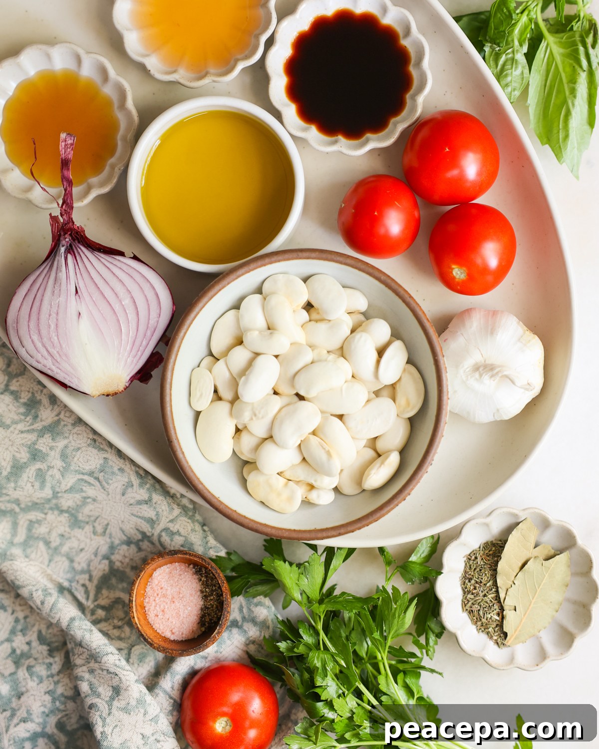white bean salad ingredients on counter