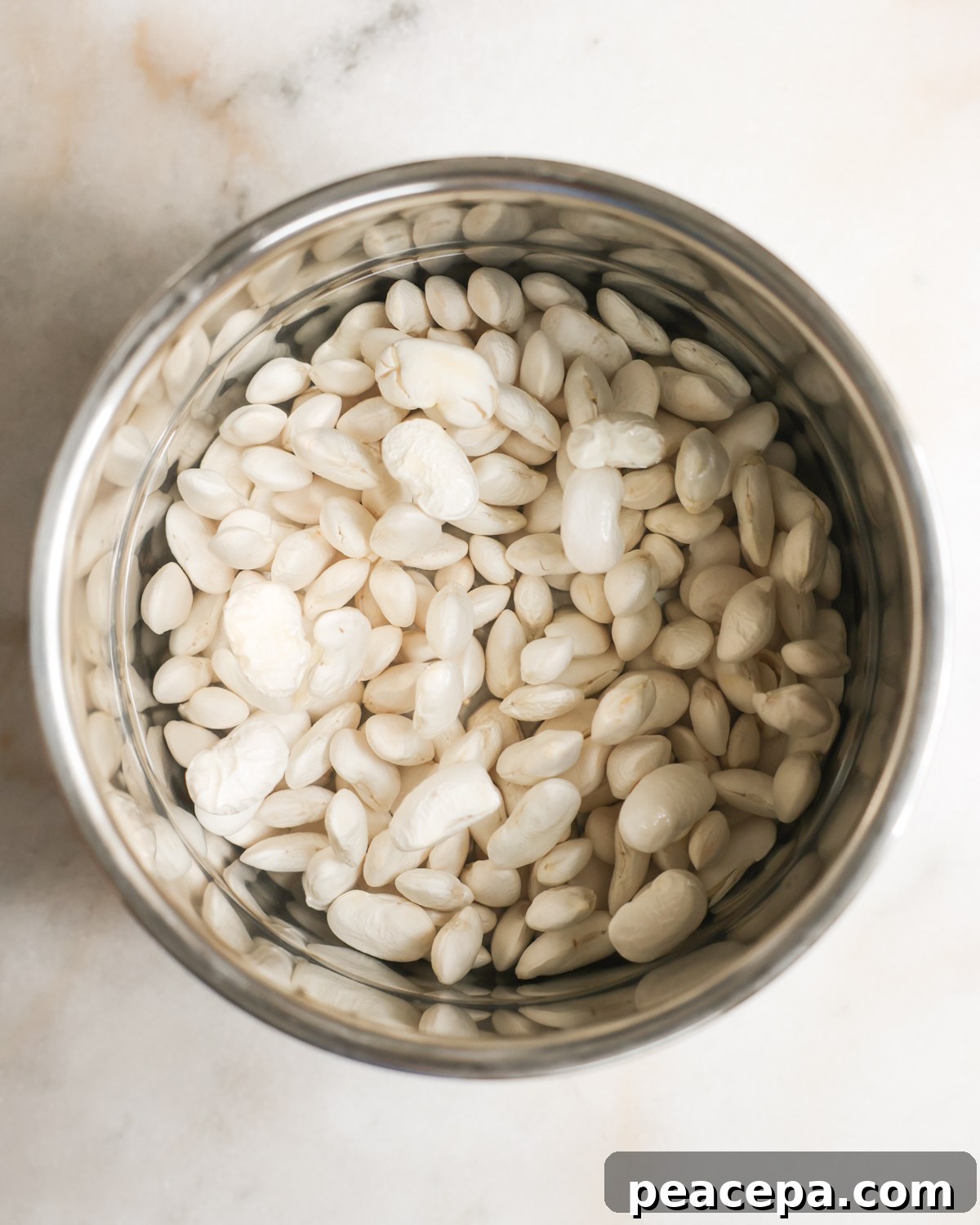 overhead of beans soaking
