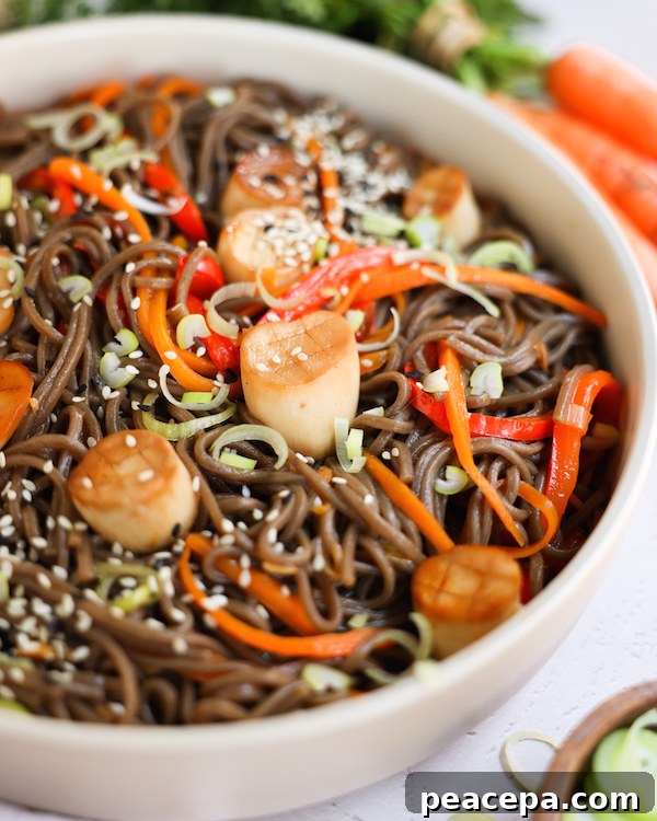 cold soba noodle salad with vegan scallops