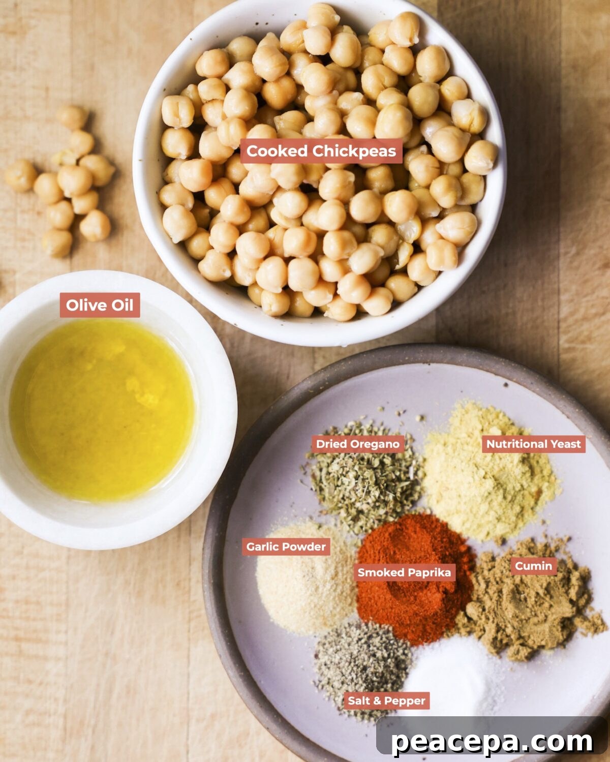 Roasted chickpeas ingredients on counter. 