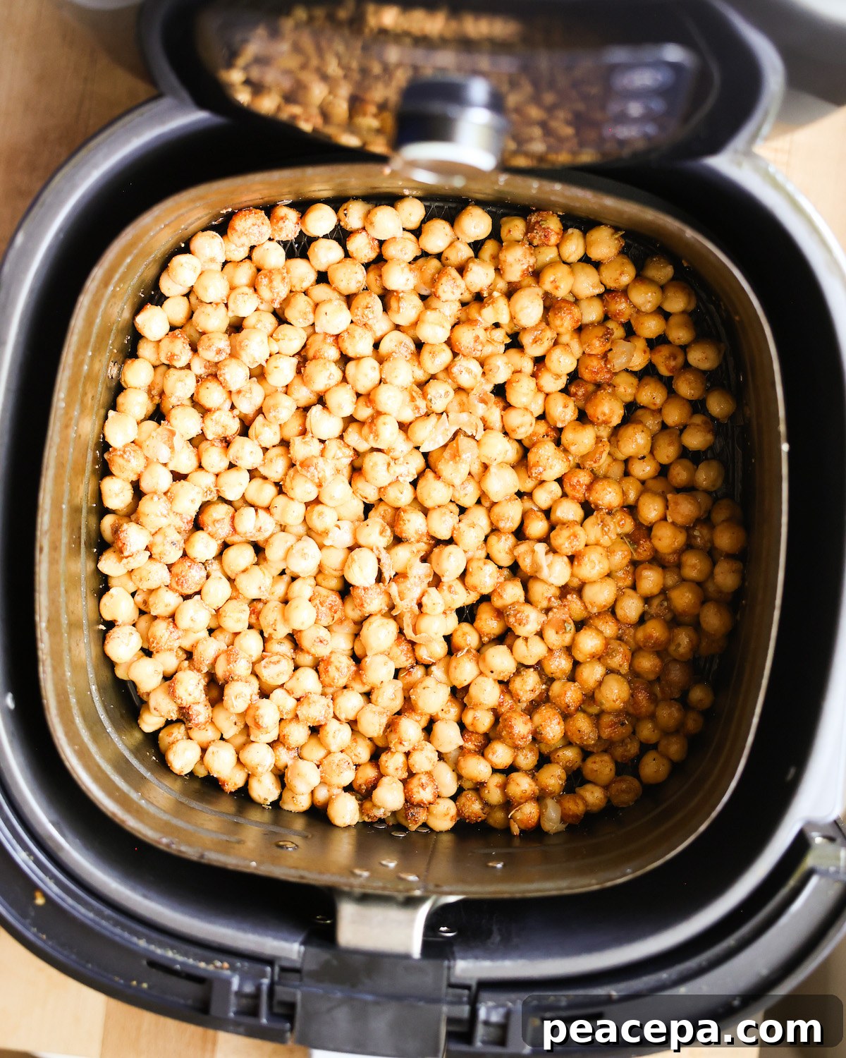 The roasted chickpeas in the air fryer.