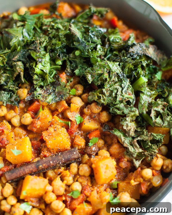 Chickpea & Butternut Squash Tagine in a pot.
