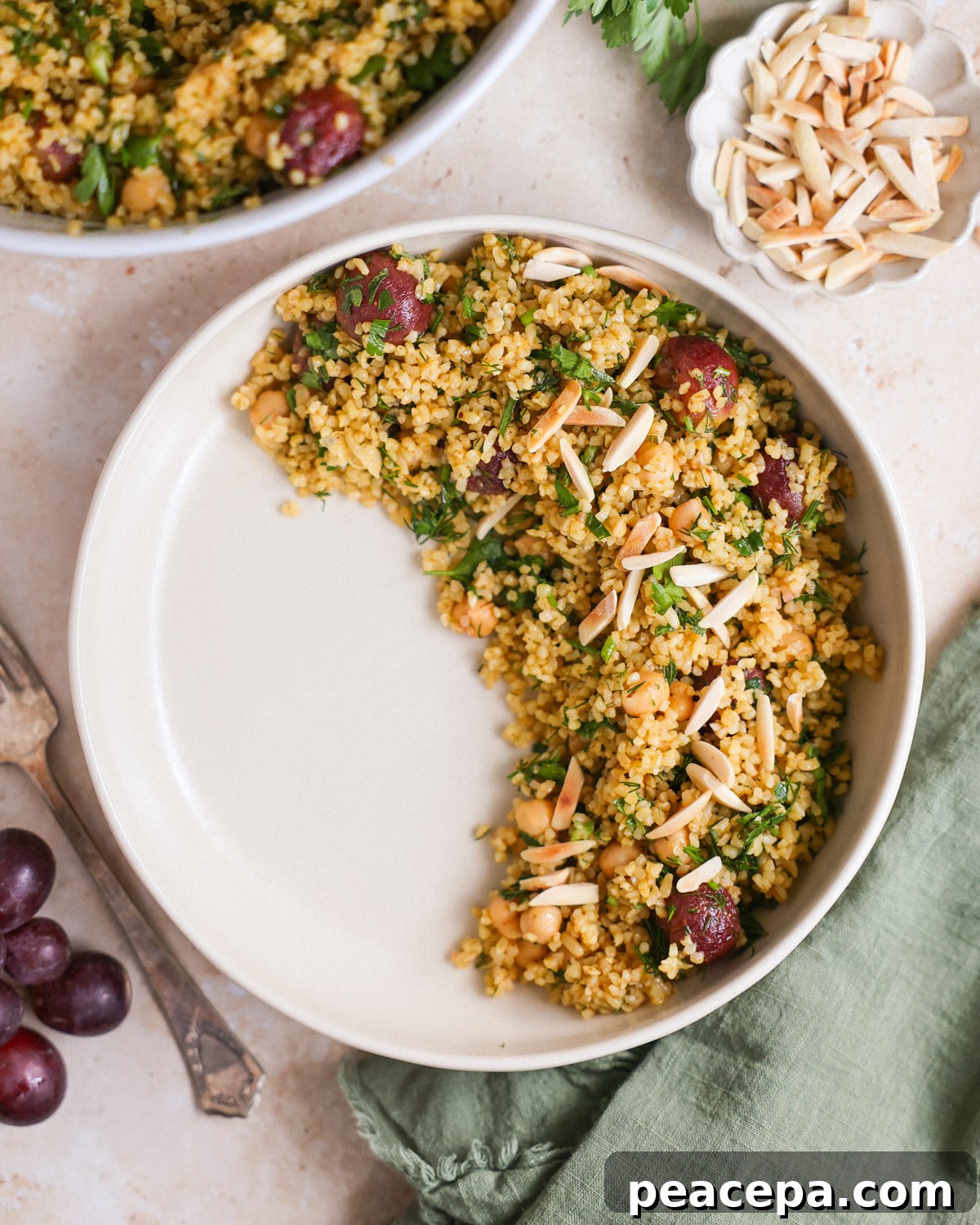 overhead plated bulgur salad